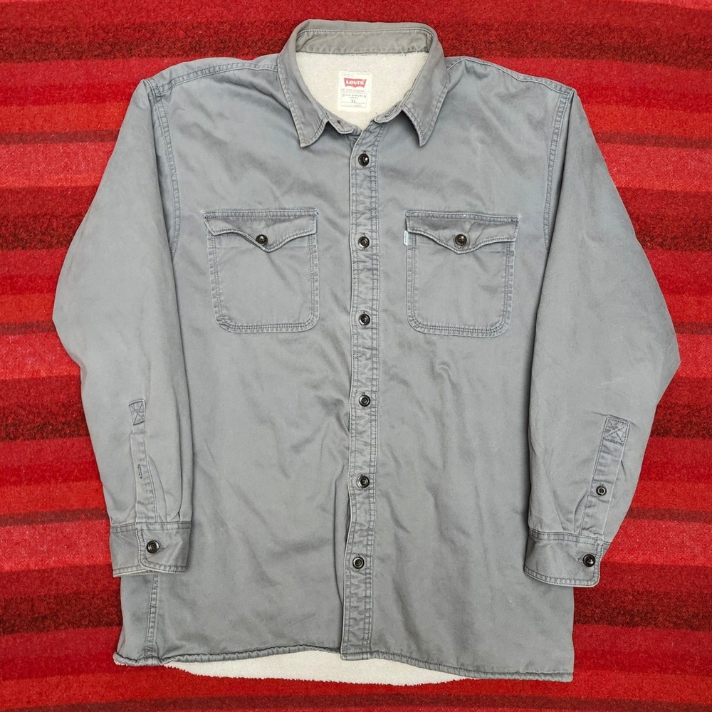 Levis Washed Grey Canvas Sherpa Lined Shacket Workwear Shirt Jacket Mens XL